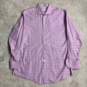 VTG Brooks Brothers Slim Fit Dress Shirt 17-34 Purple Plaid Mens USA Woven Italy